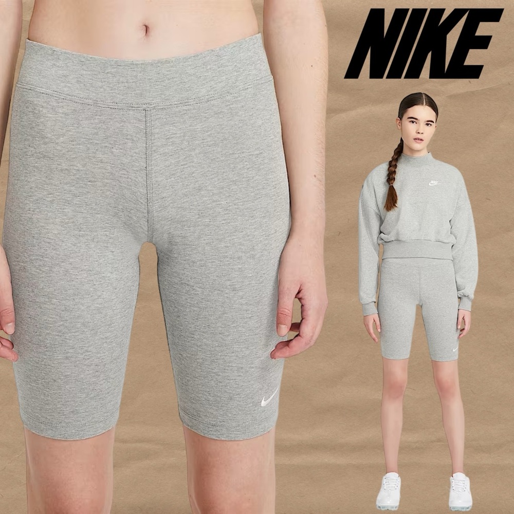 SOLD!! Nike Mid-Rise Biker Shorts Tight Fit Short Length Heather Gray